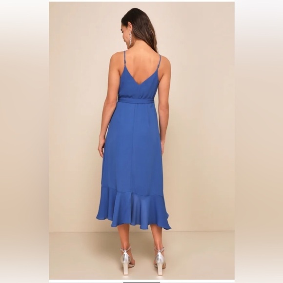 Lulus Manhattan Moment Blue Ruffled Midi Wrap Dress Size XS - Picture 4 of 13